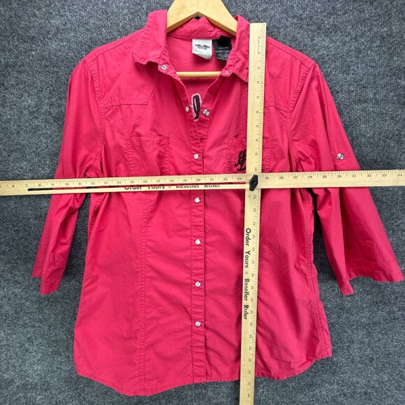 Harley Davidson Shirt Womens Large Pink Pearl Snap Embroidered Studded Bikercore - Picture 10 of 16